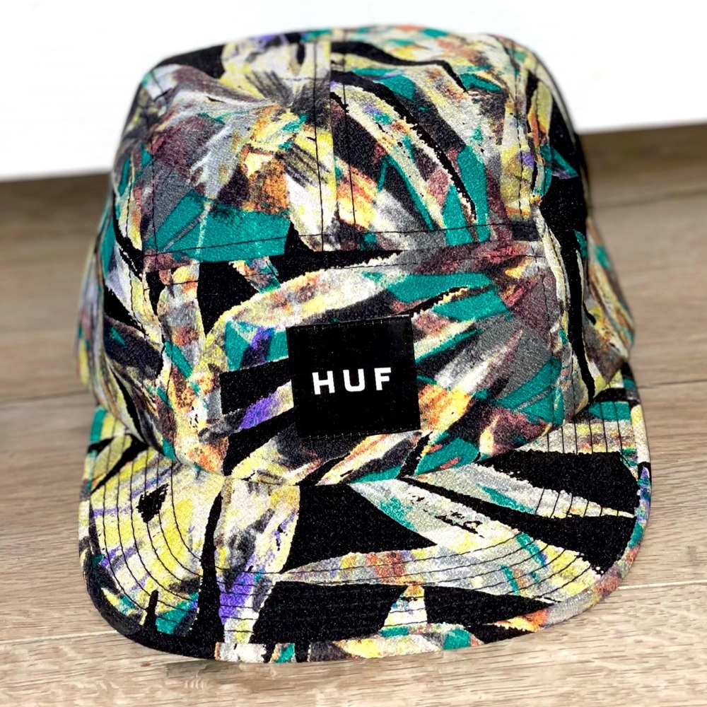 HUF 5 Panel Hat Cap with adjustable webbing buckle closure.